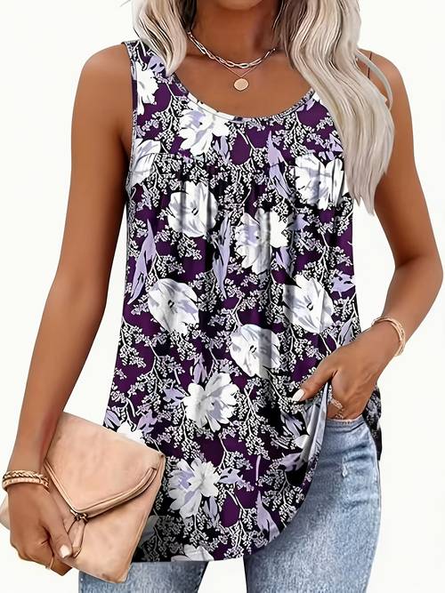 taglie forti - blusa elegante da donna con stampa e scollo a , con scollo arricciato - top estivo stile gilet, design con motivo e blu, lavabile in lavatrice, vestibilità regolare, camicia casual o formale, blusa gilet, decorativo sul scollo