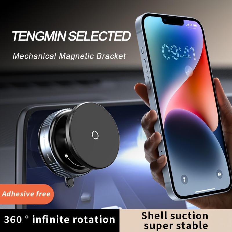 

Tengmin Mechanical Magnetic Car Phone Holder, 360° Rotatable Wall Mount, Waterproof Abs Material, No Adhesive Required, Super Shell Suction Design