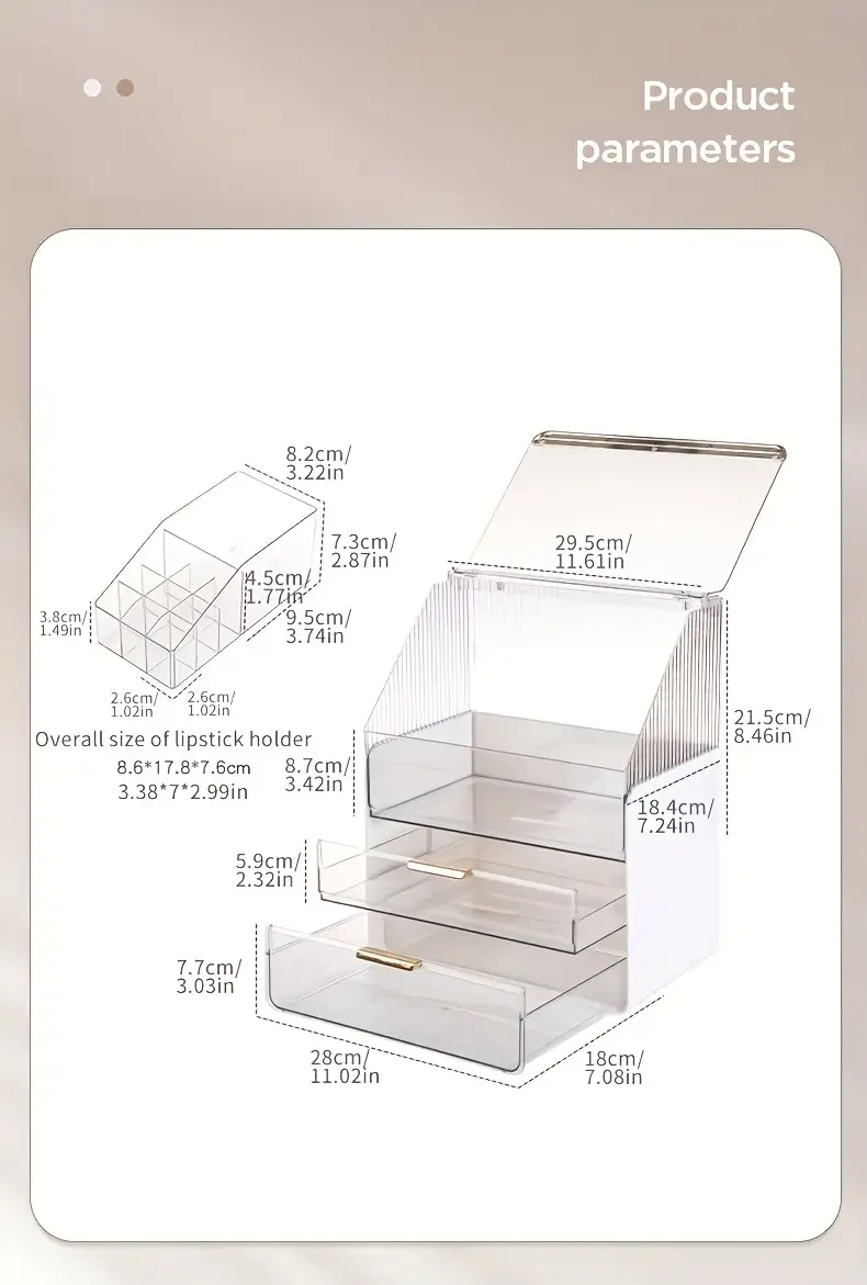 1pc large capacity clear cosmetic perfume organizer transparent makeup brush holder with multiple compartments lightweight polished bathroom countertop storage box for women men no assembly needed Product details 1
