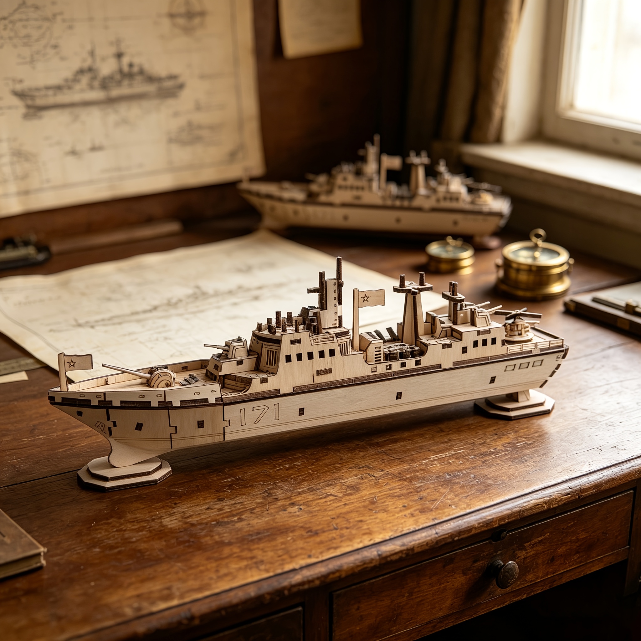 Modern Military Destroyer DIY Wooden 3D Puzzle Set