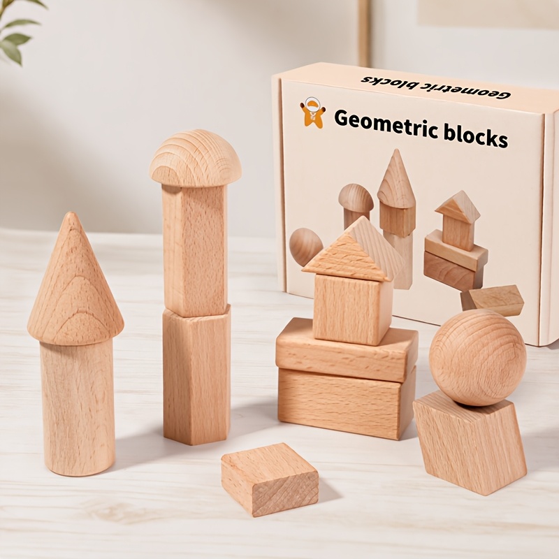 Wooden Building Block Set with Geometric Shapes