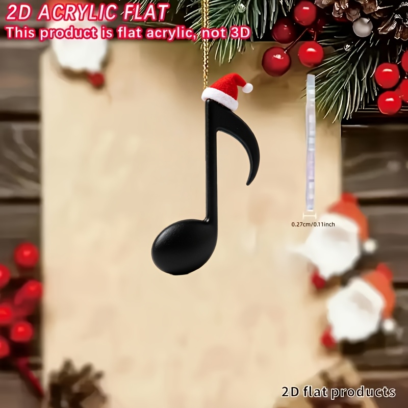 TEMU Piatto 2D, 1 pz per Ornamento Natalizio a Nota con Cappello di - Decorazione da Appendere, Chiave di Violino per Auto, Portafoglio, Decorazione
