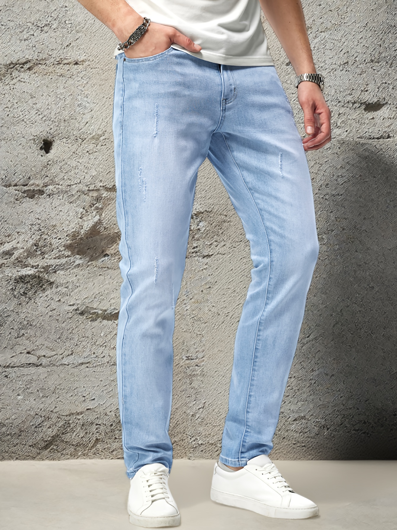 mens light blue washed jeans blue pants Temu Spain