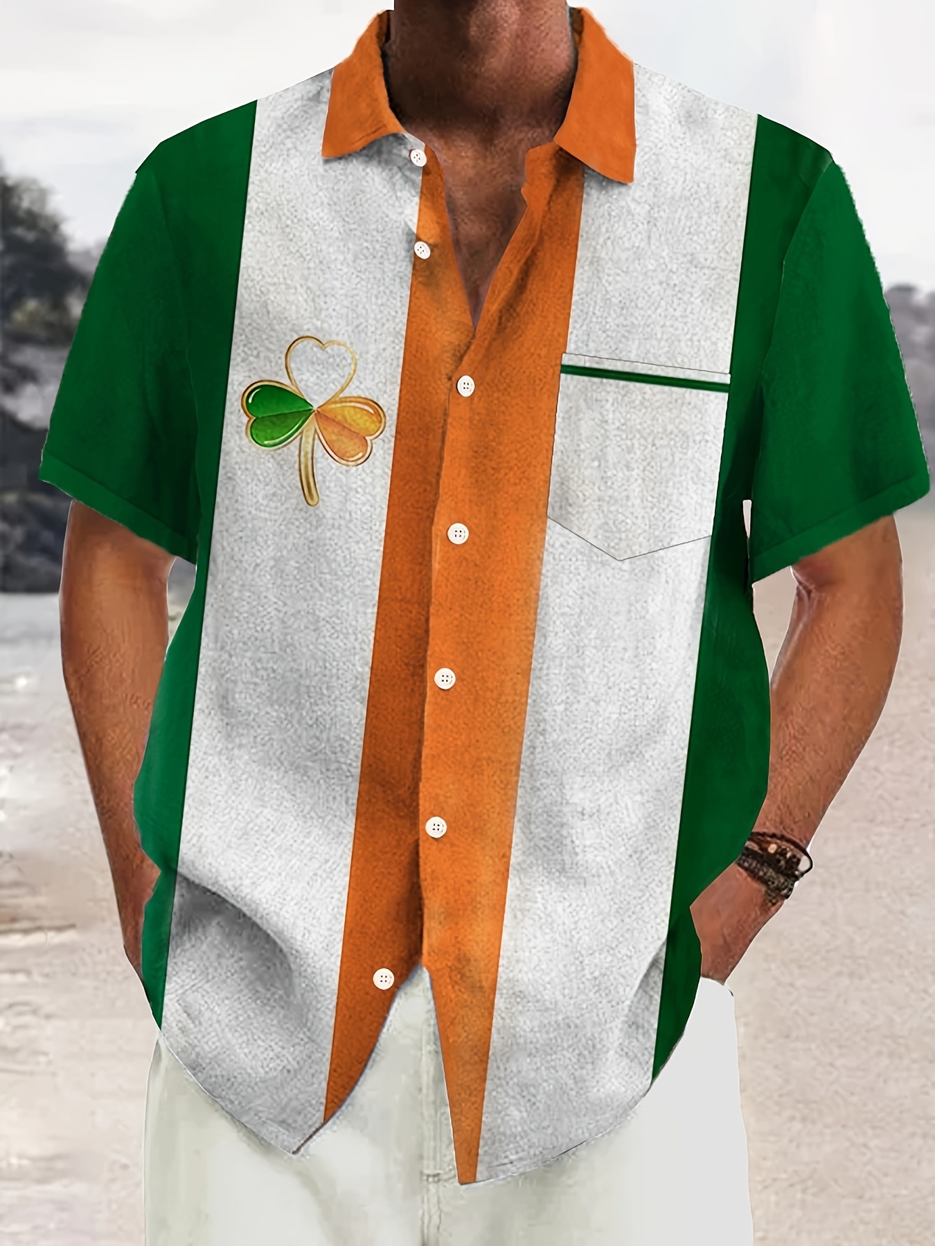 Txeol Men's Casual Beach Resort Shirt,Mens 2024 St Patricks Day Shirts  Short Sleeve Irish Clover Button Down Shirt Green Shamrock Casual Shirts  Tops,Green S 