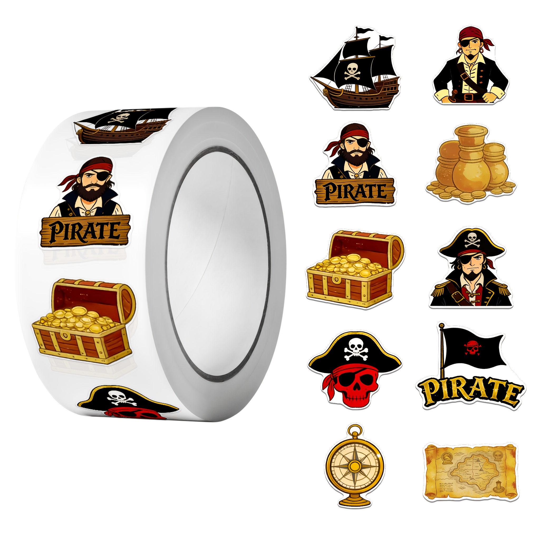 Image of 1 Roll (500pcs) Cartoon Pirate Adventure Irregular Sticker 2.5cm/1.0'' 10 Designs Party Favors Art Decals Adorning Perfect For Home Decoration Stationery Labels Gift Sealing & Packaging Supplies