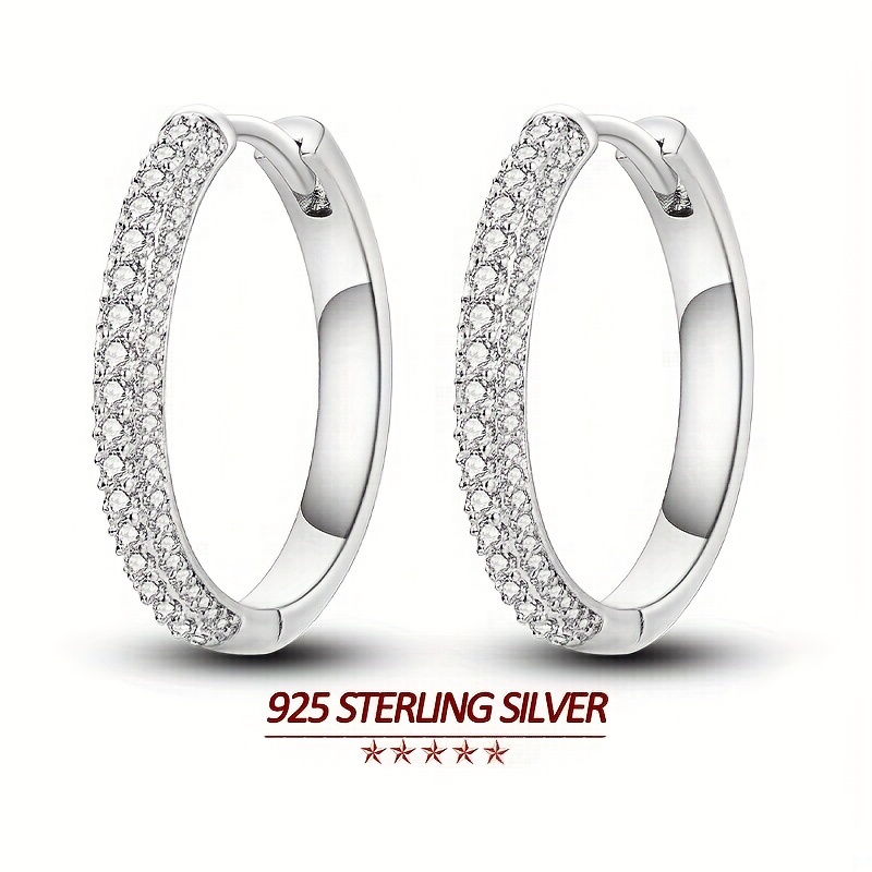 

S925 Sterling Silver Hoop Earrings Plated Double-sided Inlaid White Zirconium Large Hoop Earrings Luxury Elegant Women's Ear Jewelry Jewelry Gift 6g/0.21oz