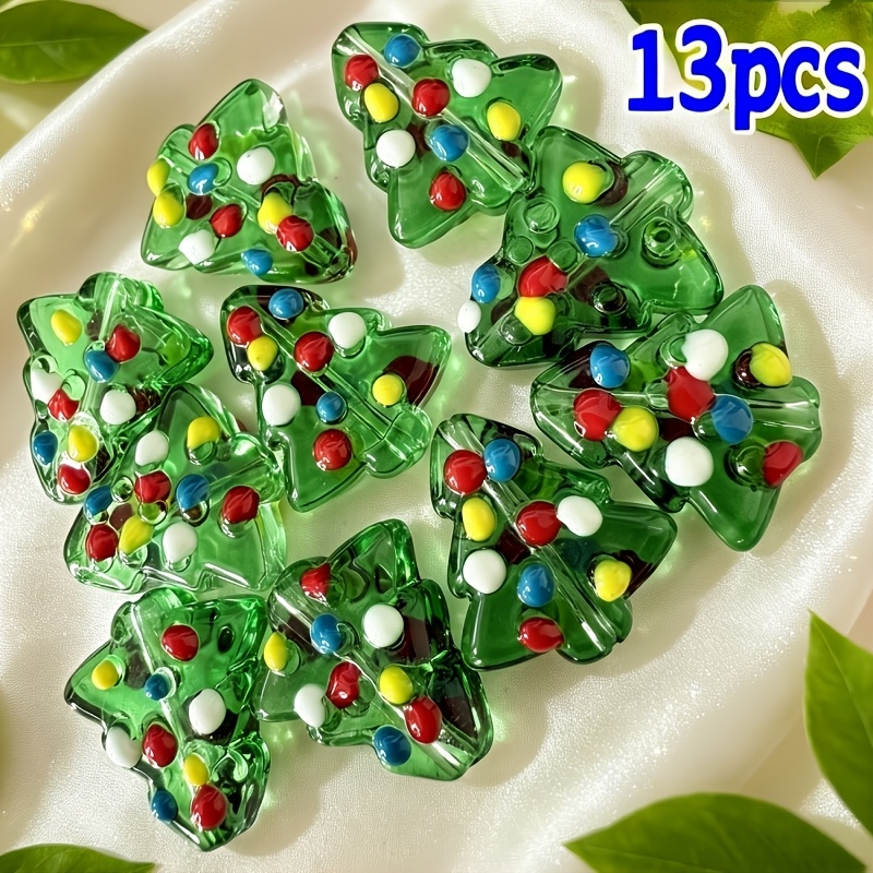 TEMU 13pcs Perles transparentes en verre d'arbre de Noël, cadeaux créatifs pour Noël, anniversaire, idéales pour la fabrication de bijoux, bracelets,