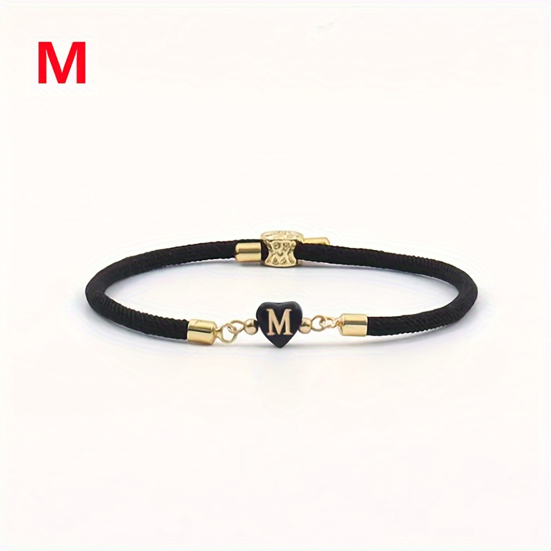 Image of 1pc26 A-z Freshwater Synthetic Shell Double Sided Letters Love Shape Bracelet Black Adjustable String Women's Bracelet Festival And Daily Wear Bracelet For , , , Lovers And Wives