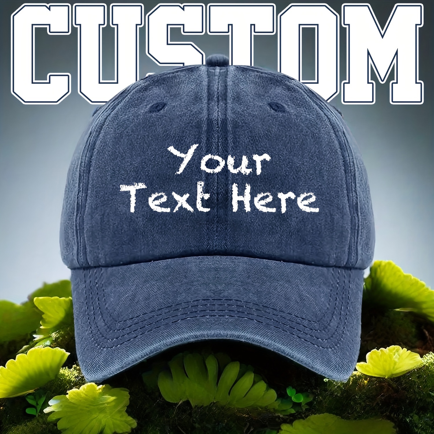 

Customizable Text Washed Fabric Baseball Cap, Unisex Adjustable Head Circumference Cotton Peaked Hat, Summer Casual Sunshade Cap