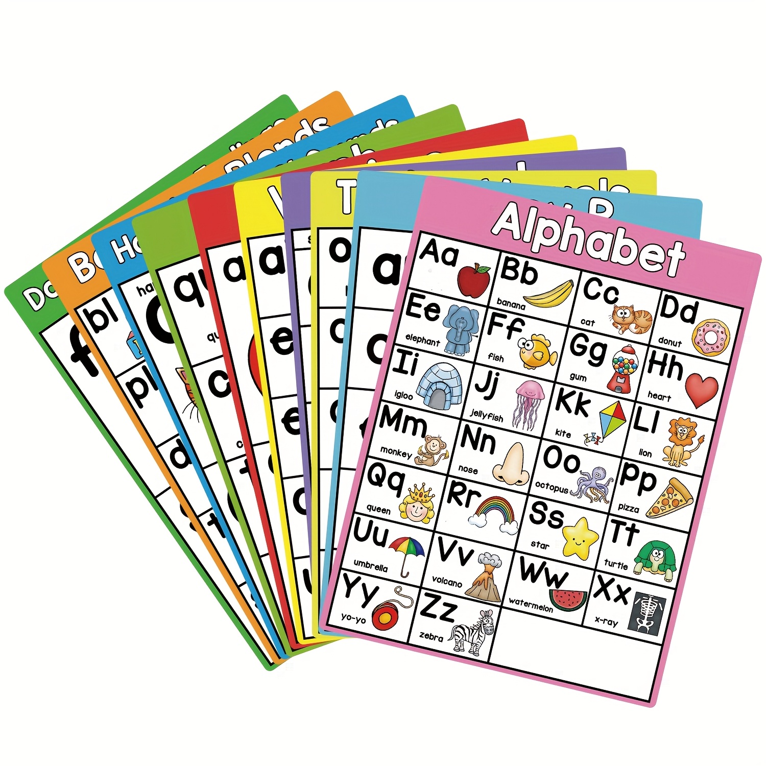 10pcs Lachilly Phonics Learning Posters - A4 Size, Colorful Visual Aids for Vowel Teams, Blends, Diagraphs & More - Ideal for English Teaching & Home Schooling, Home Schooling Supplies | Visual Learning Tools | Durable Paper Quality