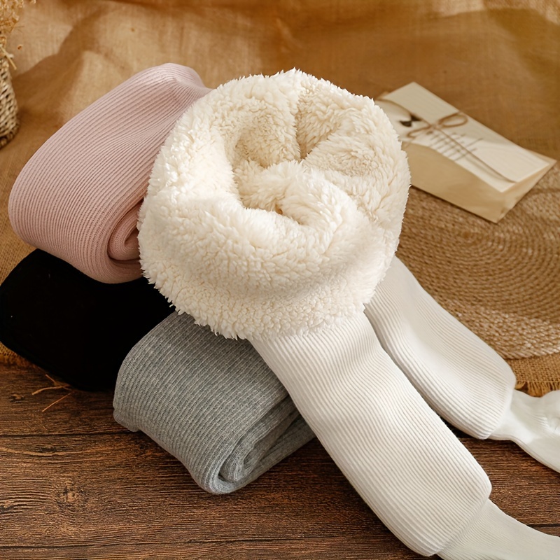 

1 Pair Of Baby Girl's Pantyhose, Solid Comfy Breathable Thermal Leggings Plus Velvet Thickened Pantyhose, Winter & Autumn