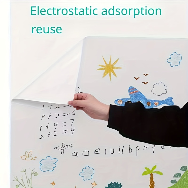 TEMU Electrostatic Adsorption Whiteboard Wallpaper - Washable & Removable, Ideal For Writing & Drawing, Protective Decor For , Soft Surface For Graffiti Art