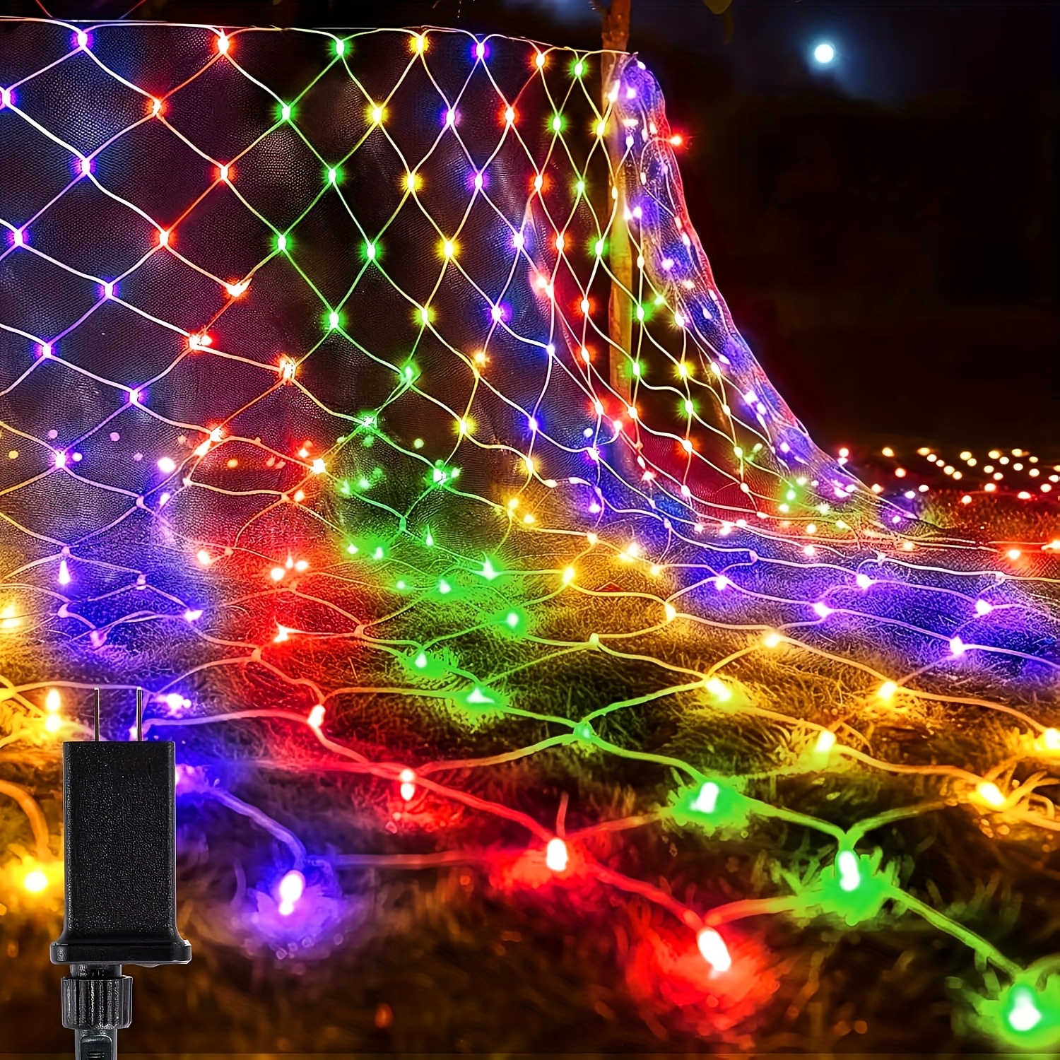 TEMU Outdoor Christmas Net Lights, 12ft X 5ft 360 Led Mesh String Light With 8 Lighting , Ip44 Waterproof, Holiday Wedding Party Decorations, For