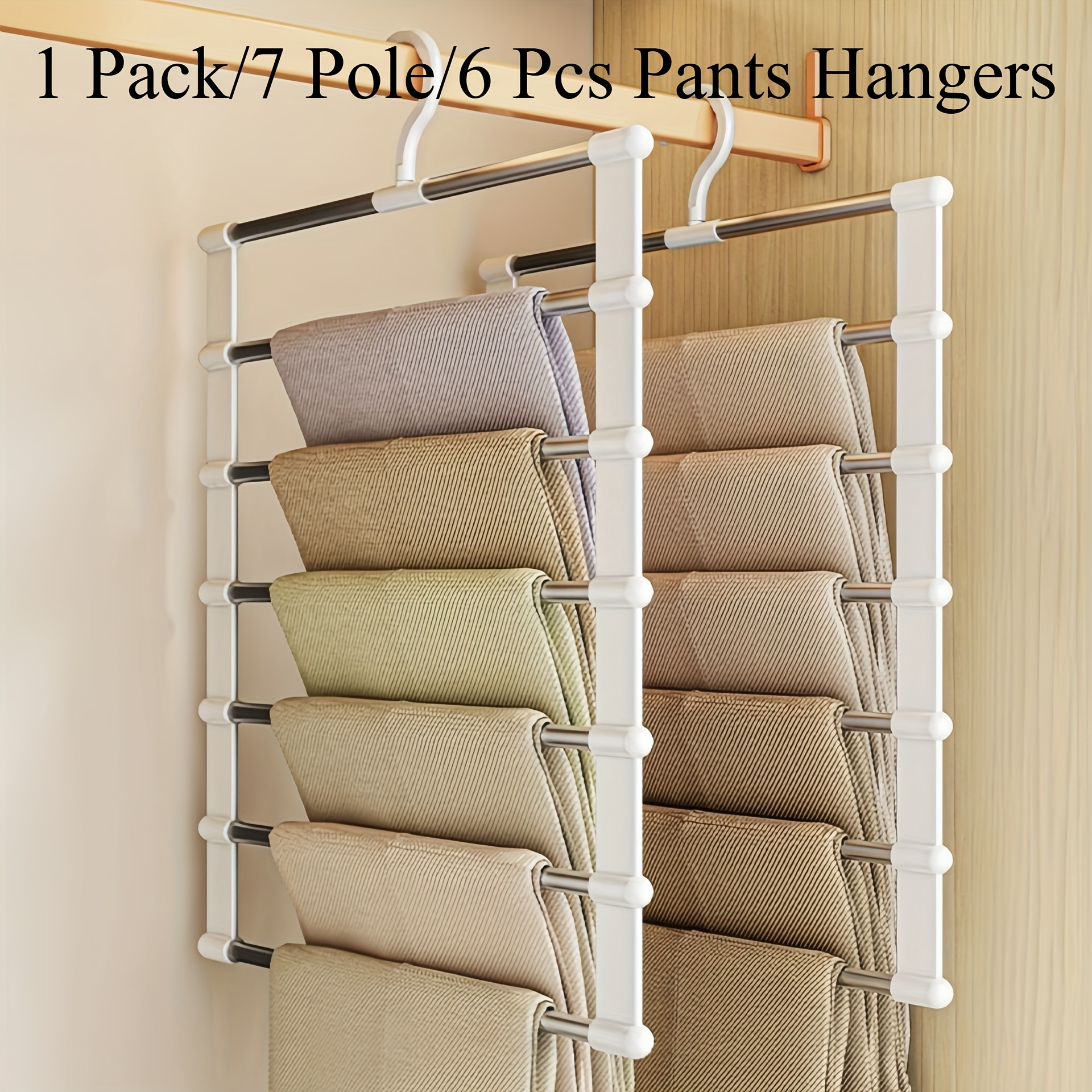 

1pc/7 Rods/6pcs Pants Hanger Foldable Pants Hanger , Organizer And Storage Hanger, Multiple Stainless Steel Leg Hangers Organized Metal Hanger For Pants Jeans Tights Casual Pants