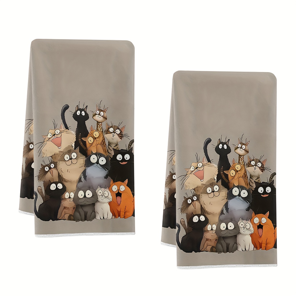 TEMU 2 Pack Colorful Kitchen Towels Suitable For Kitchen Decor, Microfiber Hand Washable Dish Cloths With Quirky Cat Faces, Cute Housewarming Gifts
