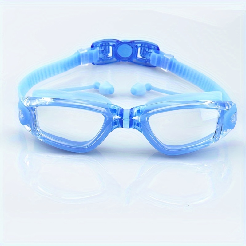 1pc Anti-Fog Swimming Goggles with Quick-Adjust Strap & Earplugs - Waterproof Clear Vision Ergonomic Design, Comfort Fit for Men & Women, Training & Play (Transparent/Black), Swim Goggles