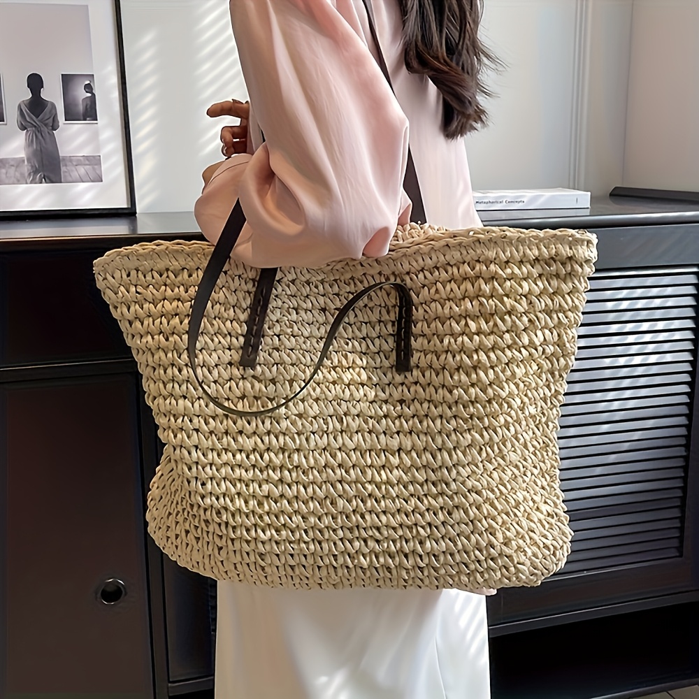 Straw Beach Bags Straw Purse With Zipper Large Straw Beach Bag