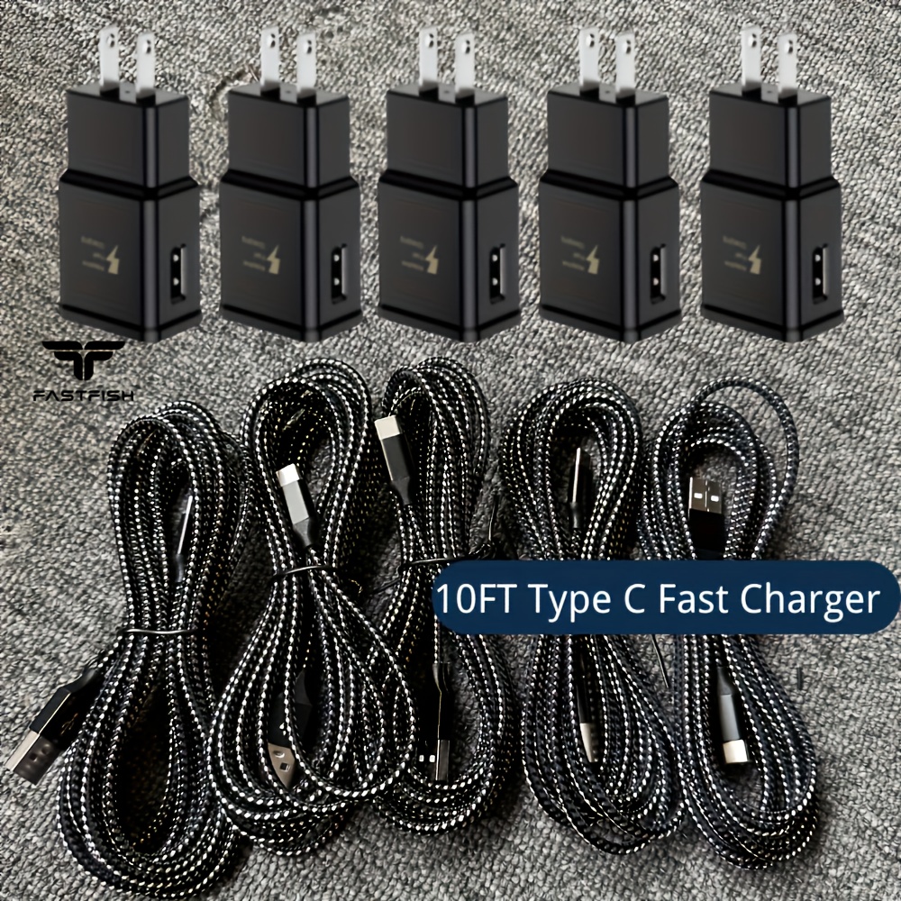 

Fastfish 5pcs S21 S20 A51 A14 A13 5g A12 18w Fast Charger 10ft Usb-c Cable