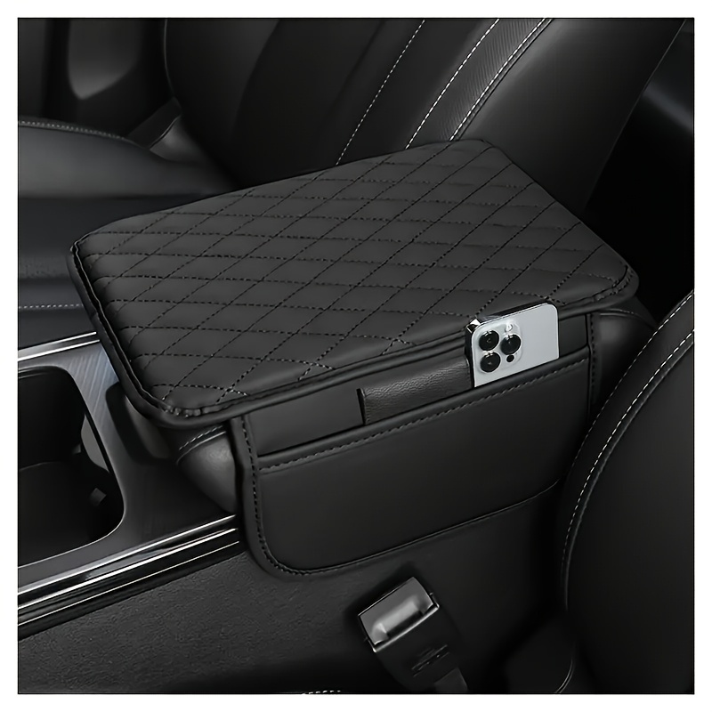 E-shop Auto Multifunktions-Armlehnenbox-Pad aus PU-Leder, mit 2 Aufbewahrungstaschen für Handys, Quittungen Karten. Geeignet als Innenaccessoire für