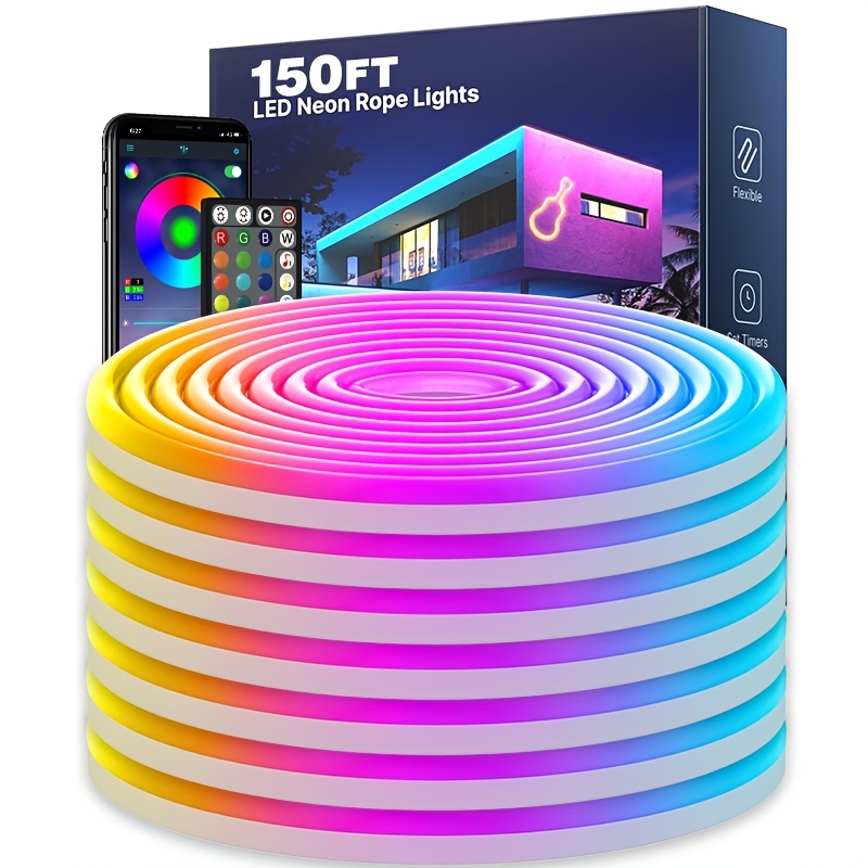 150ft neon led rope led lights led lights for bedroom flexible led strip lights with remote and application controls rgb lighting for indoor outdoor bedroom home decor