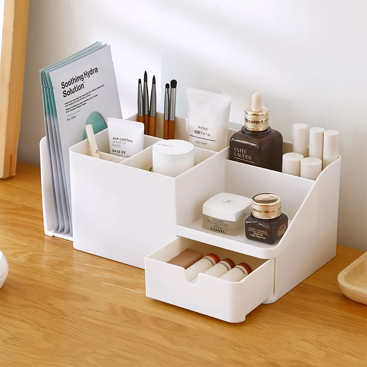 1pc organizer with expandable drawer multi tier desktop space saving design for office home vanity organizer for pens makeup stationery beauty products desk bathroom organizer pen holder durable material Product details 5