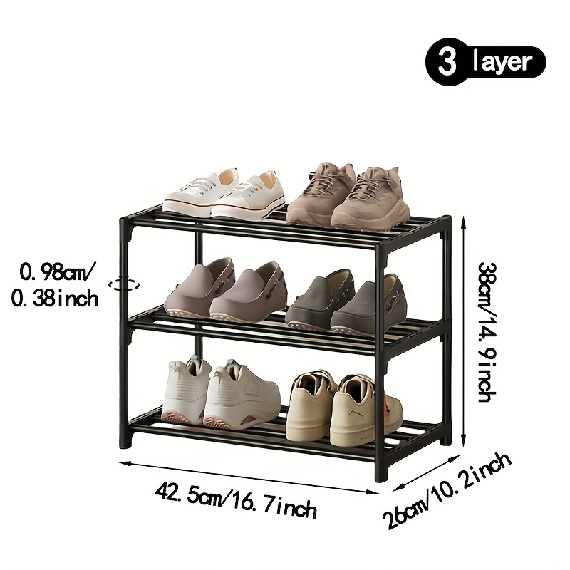 Image of 1pc Multi Layer Simple Shoe Rack, Stackable Entrance Shoe Rack, Suitable For Sturdy Black Shoe Racks In Wardrobes, Garages, Living Rooms, And Bedrooms