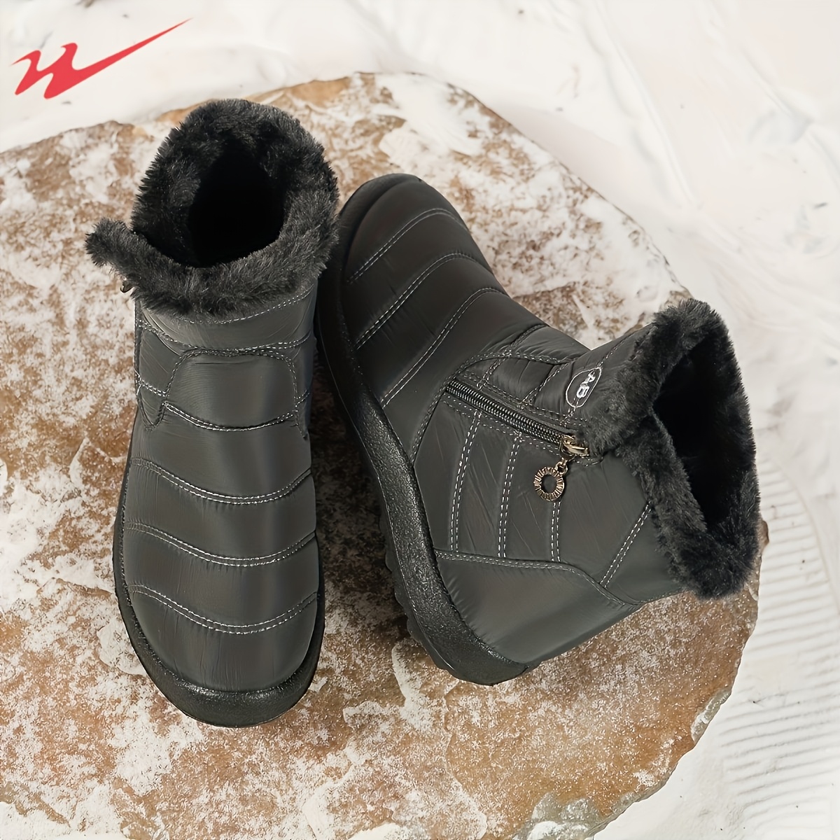 Women's Plush Lined Short Snow Boots with Side Zipper
