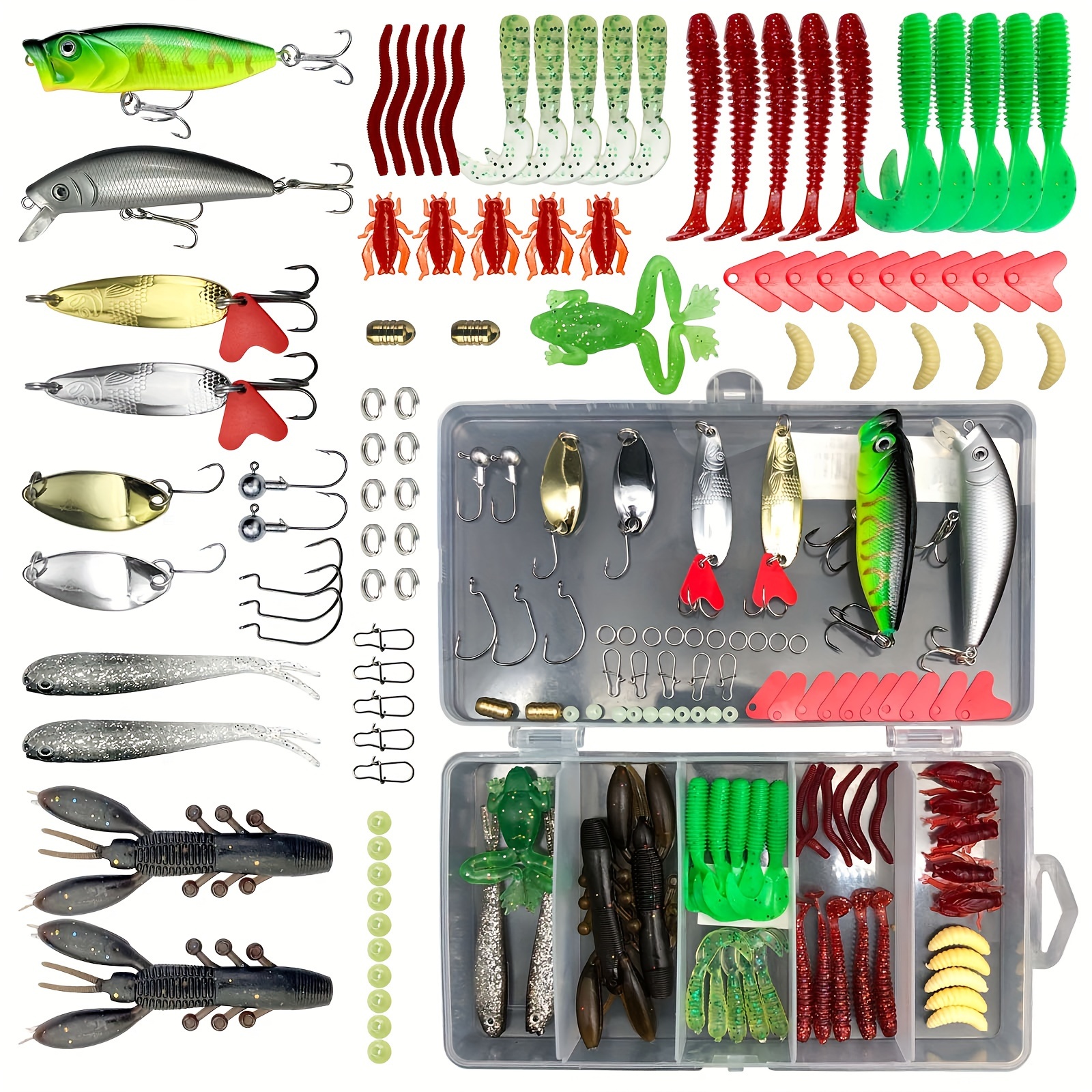 

84/302pcs Fishing Lures Kit For Freshwater, Tackle Kit For Bass Trout Salmon, Fishing Accessories Including Spoon Lures, Soft Plastic Worms, Crankbait Jigs, Fishing Hooks