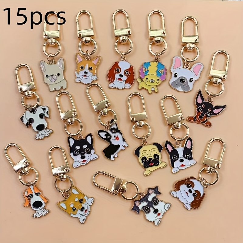 

15pcs Cartoon Dog Alloy Series Keychain Cute Animal Enamel Keychain Ring Bag Backpack Charm Party Mom Dog Dad Gift