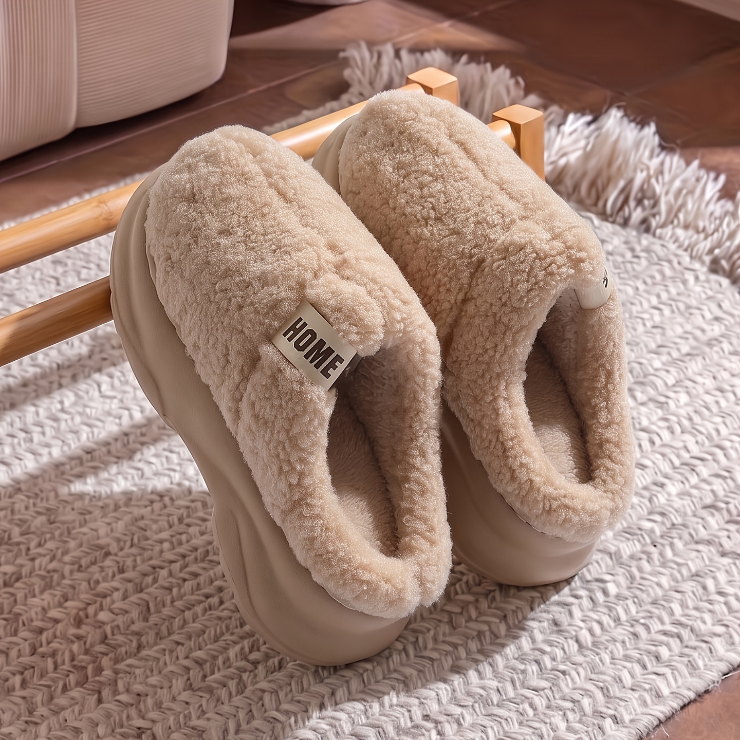 TEMU Fzt Women's Winter Plush-lined Slippers, Fashionable, Comfortable, Versatile, And Casual Warm Slippers For Women, Soft And Comfortable