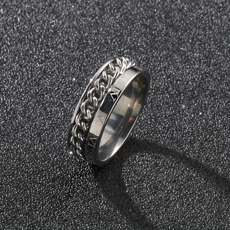1pc personality style 201 stainless steel rotating chain ring with roman   engraving single ring for men fashionable gift jewelry Product details 4