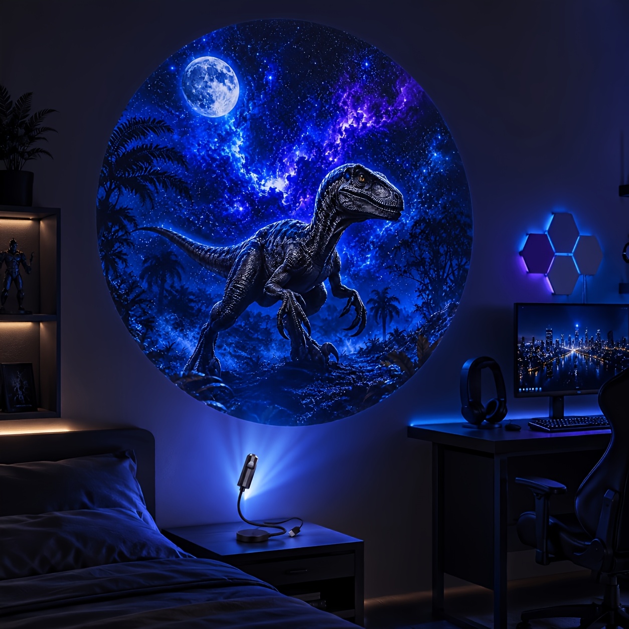 TEMU Dinosaur Night Light Projector, Usb Powered 360° Rotating High Definition Starry Sky Projection Lamp, Led Bedside Atmosphere Lamp With Rex,