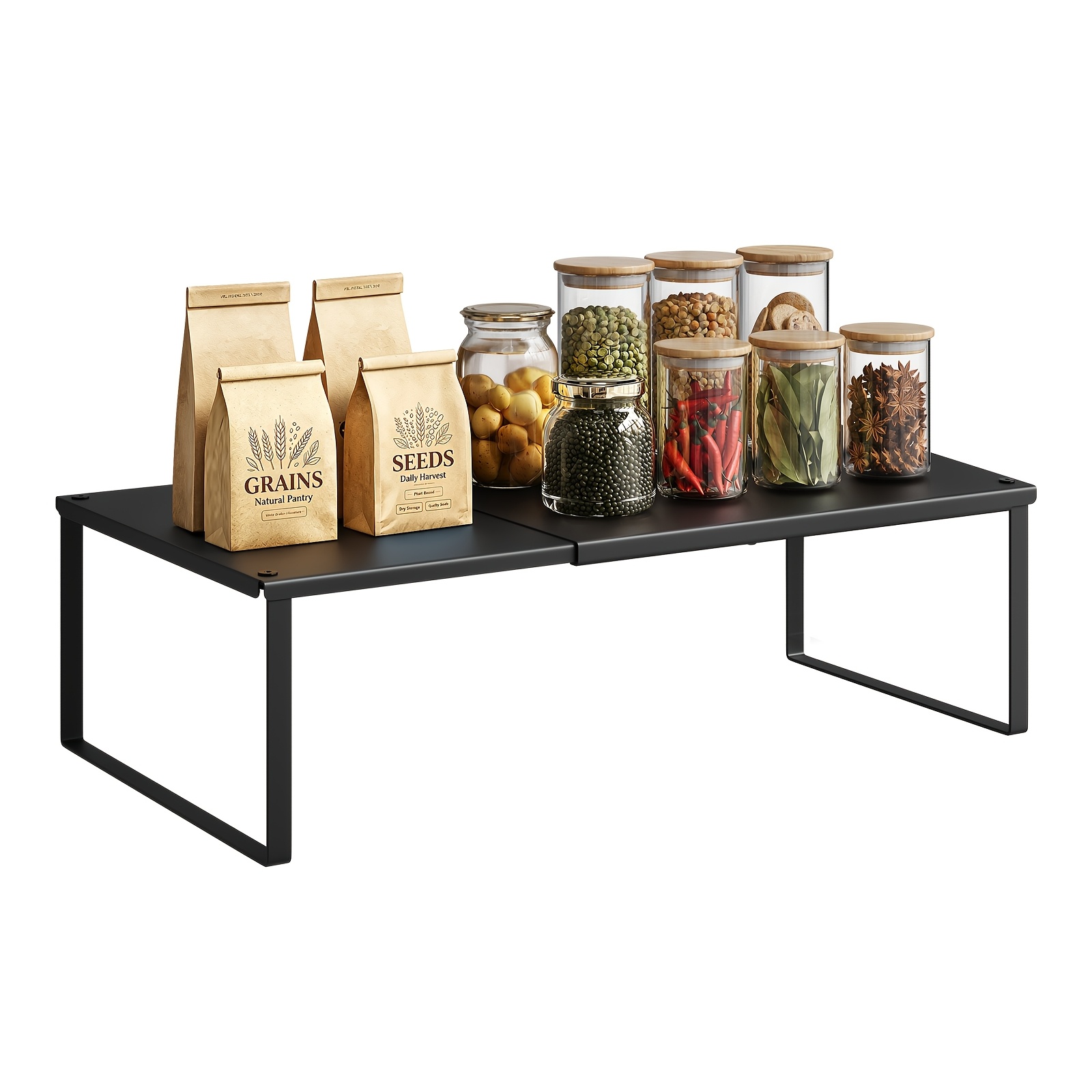 Image of Adjustable Expandable Desktop Organizer Shelf, Storage Shelf, Desk Storage Riser, Countertop Table Rack For Kitchen Countertop, Study, Or Bathroom, Metal, 25x(30-45)x13cm, Utility Racks