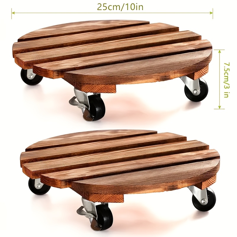 TEMU 4pcs-10/12in & 2pcs-10in Wheeled Plant Caddy Plant Stand, Heavy Duty Wood Rolling Plant Stand With 360° Lockable Wheels, Indoor Outdoor Plant