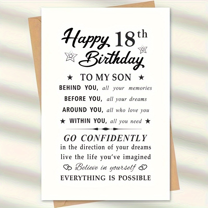 

Happy 18th Birthday Greeting Card For Son - Customizable Personal - Card With Envelope - - Blank Interior For Any Recipient - Special Celebratory Card