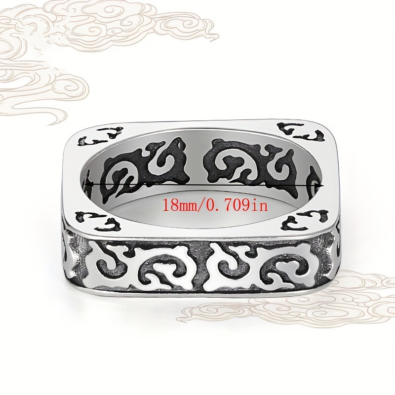 Vintage Auspicious Clouds Square Ring — Unique Design