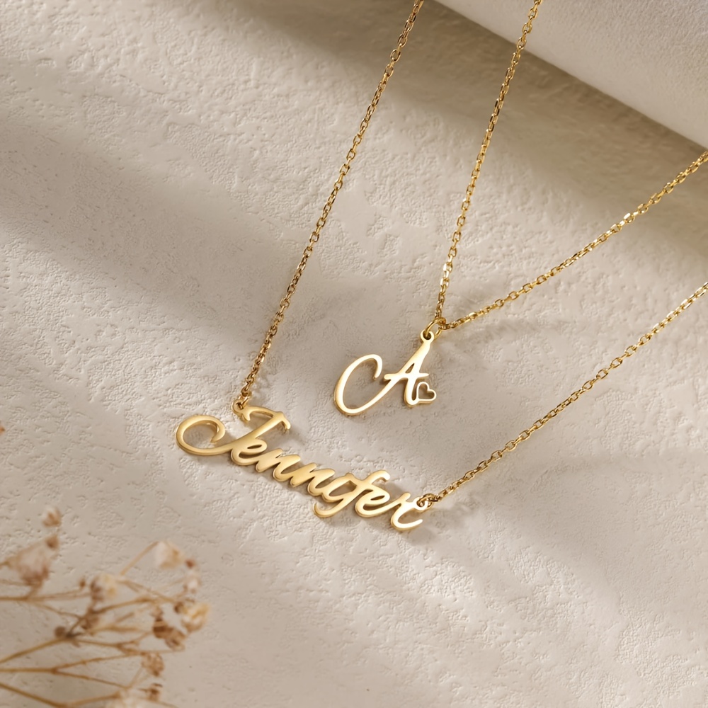 Custom Double Layered Heart Initial Necklace, Personalized Gift