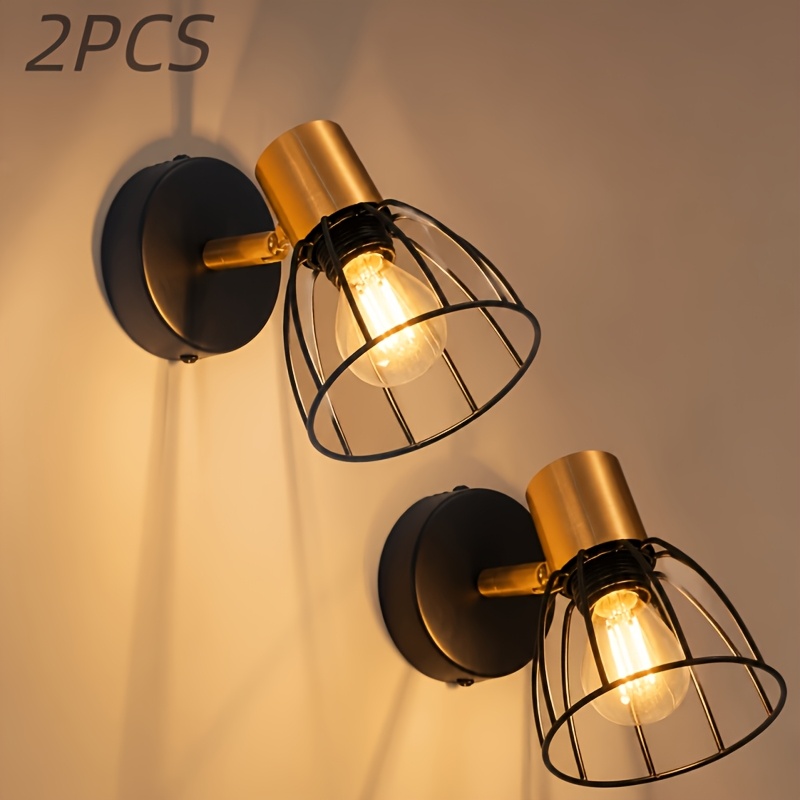 2pcs Indoor Wall Sconce: Vintage Black Single-light Wall Sconce, Rotates 350°, E14 Socket, Vintage Metal Wall Sconce, Suitable For Staircases, , Living Rooms, And Bedrooms (light Bulb Not Included)