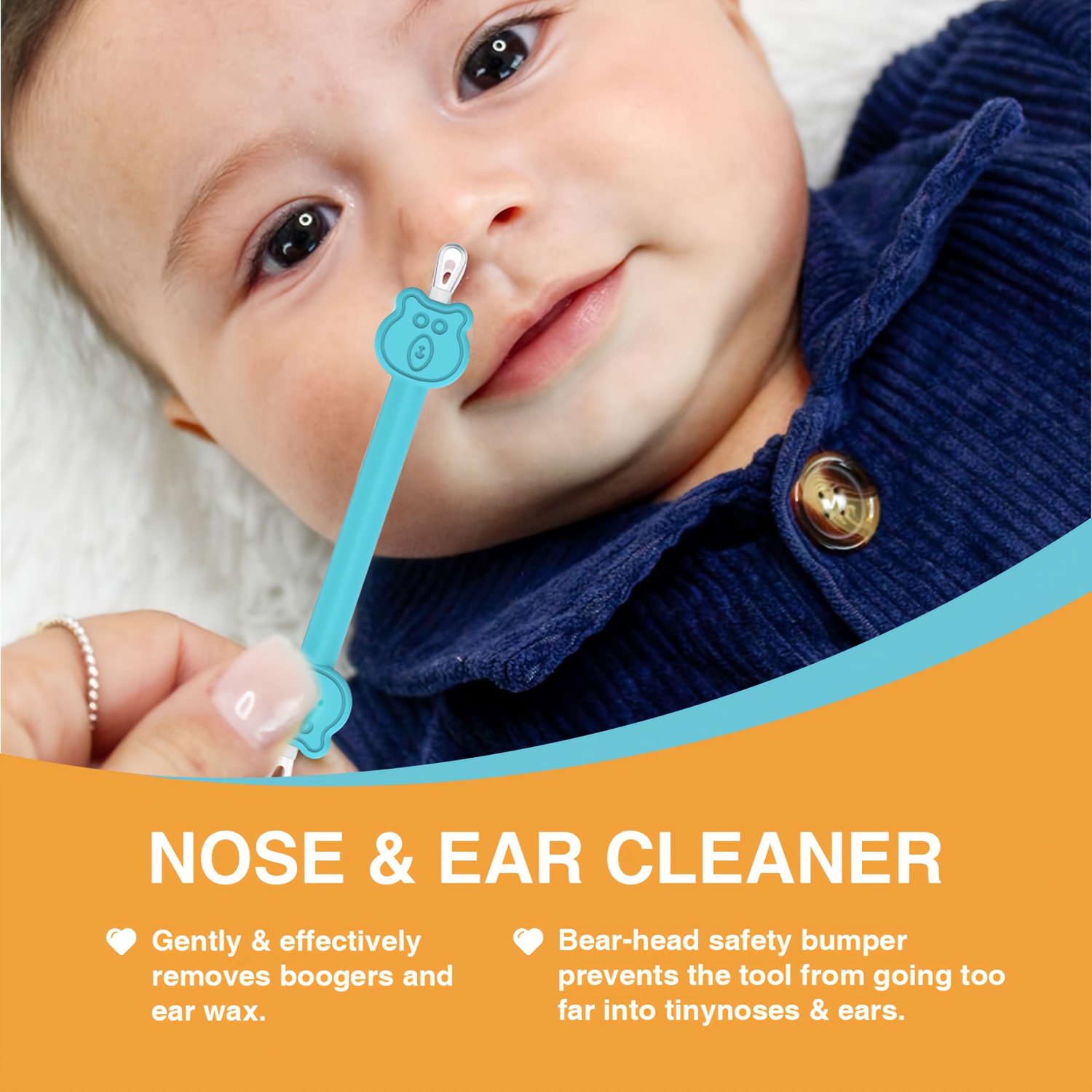 Blue Teddy Bear 2-In-1 Nose and Ear Cleaner Tool for Babies