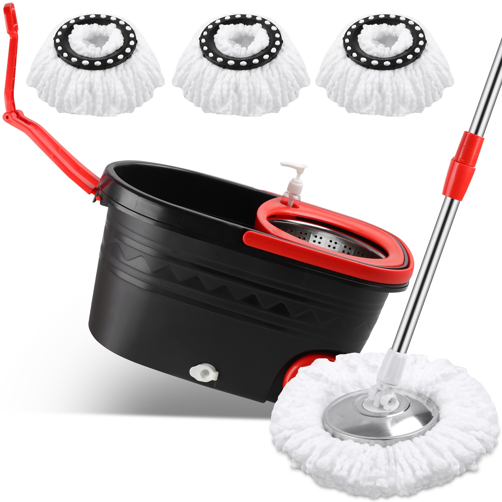 TEMU A Wheeled Spin Mop And Bucket Set Featuring -degree Spinning Mop With A Handle, Designed For Cleaning For All Hard , Complete With 3 Microfiber