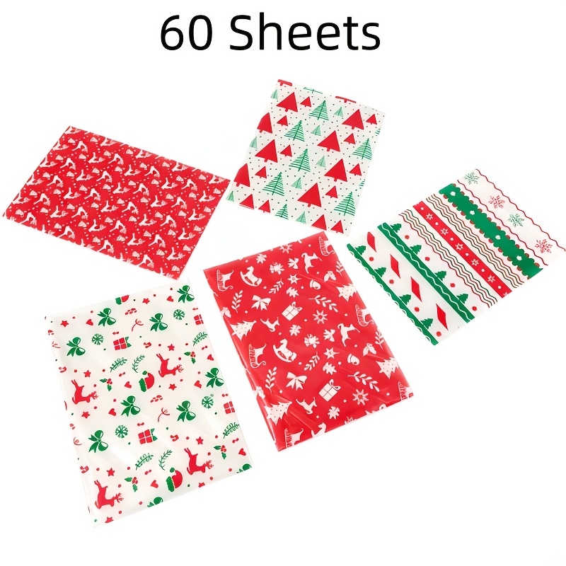 TEMU 60 Sheets 14x20'' Assorted Christmas Tissue Paper, 12 Sheets Per Design, Easy And Wrapping Accessory, Gift Boxes And Xmas Gift Bags