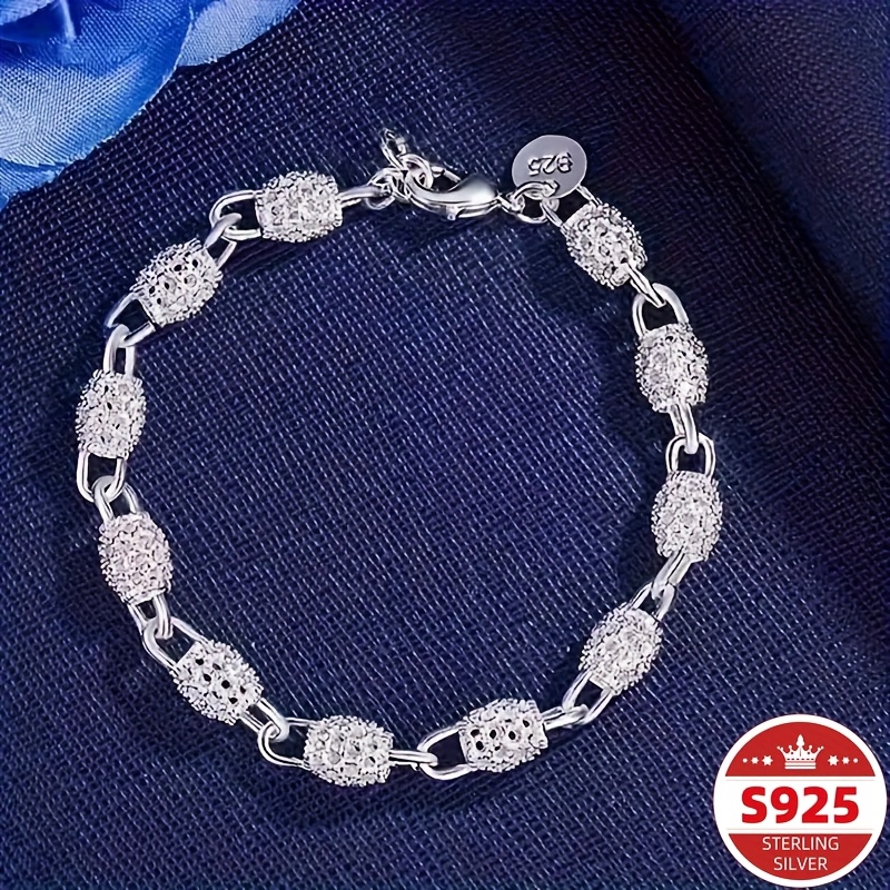 TEMU Fine S925 Sterling Silver Hollow Ball Bead Chain Elegant Bracelet For Women - Jewelry Gifts