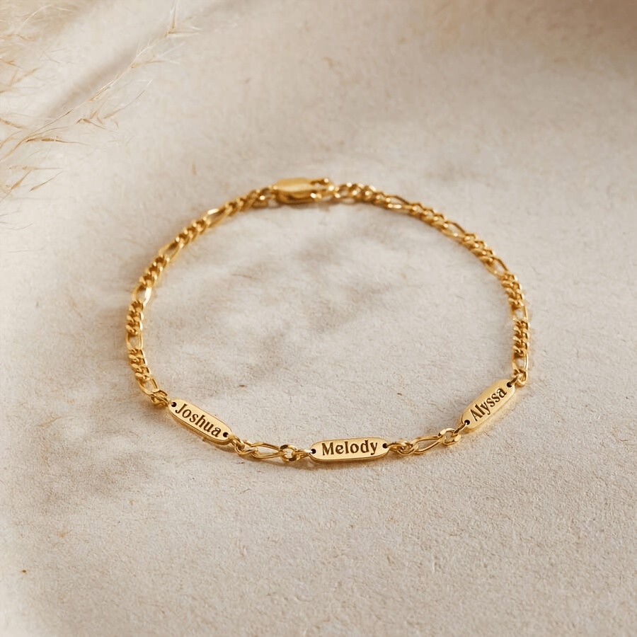 TEMU 1 Customizable Engraved Mom Bracelet, Multi-name Bracelet, Customizable With 1-5 Names, Mother's Day Gift, Family Bracelet, Personalized Mom