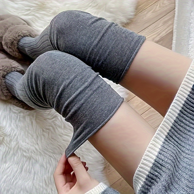 Women'S Over-the-Knee Socks, Ruffle Detail, Striped Knit Polyester, 90g/m?, Hand Wash, Slimming Fit, Versatile for Spring, Autumn, and Winter