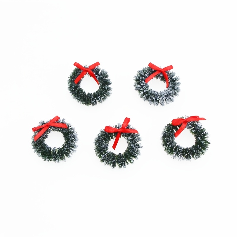 5pcs Dollhouse 4cm Photography Props Christmas Small Wreath Hanging Decoration Realistic Christmas Circle