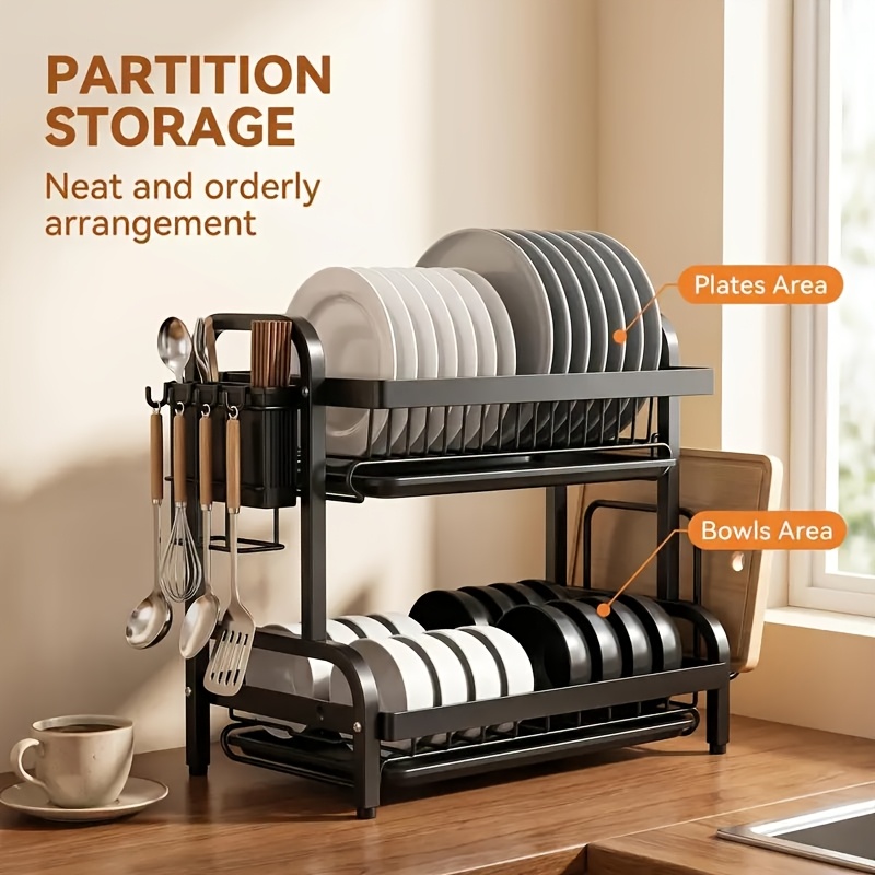 TEMU Stainless Steel Kitchen Storage Rack, Over Sink Design With Thickened Bracket. Rustproof, Durable And Stable, Perfect For Small Spaces, Dual-layer Countertop Organizer.