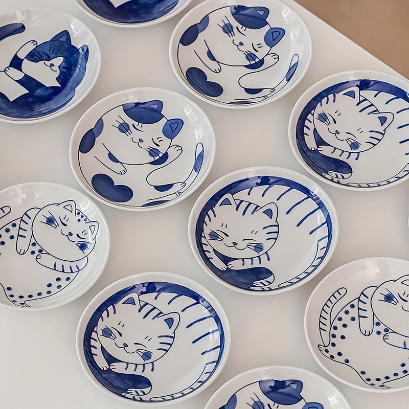 4 8pcs of 3 3 inch japanese ceramic dessert plates sauce dishes creative and cute cartoon cat pattern fruit sushi plates suitable for home kitchen restaurants hotels kitchen supplies tableware additions