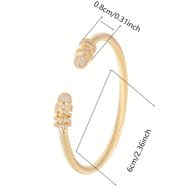 Copper Bangle with CZ Spiral Line Women's Daily Jewelry