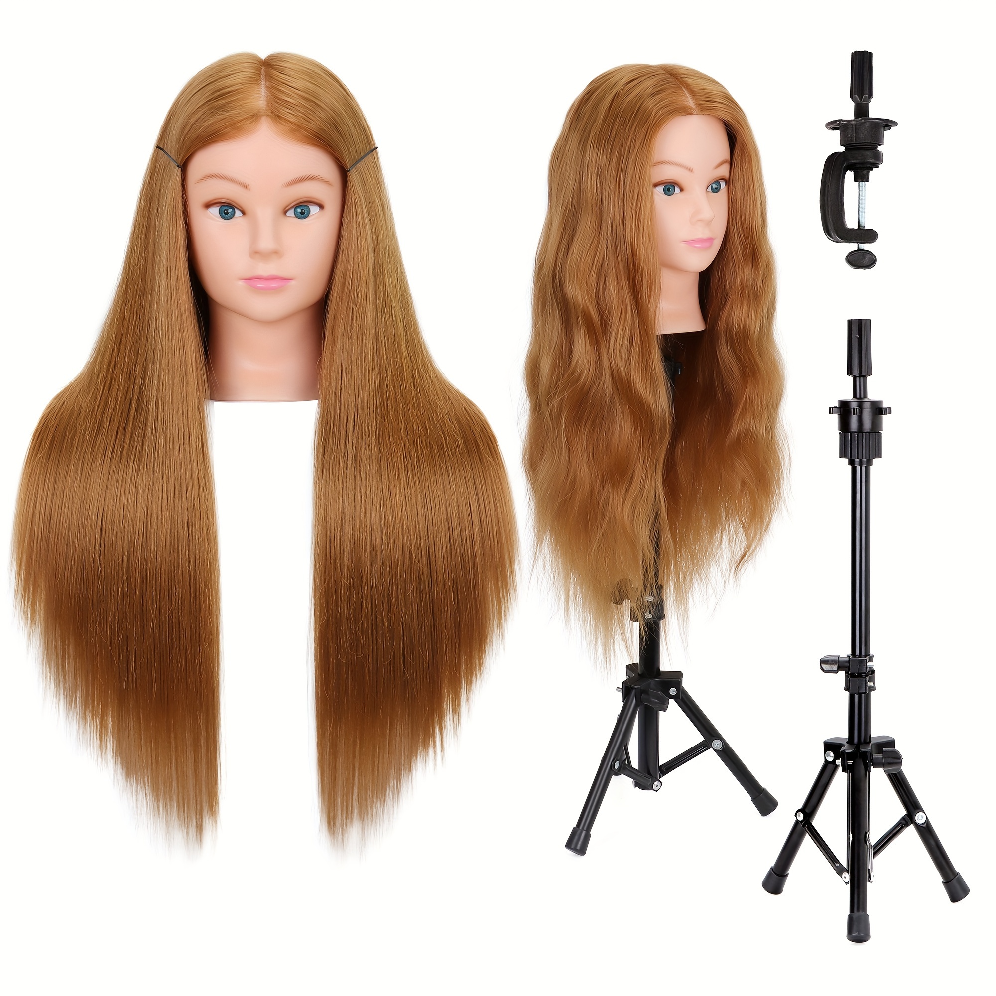 

Skill Enhancer, Mannequin Head With Human Hair Hair Manikin Cosmetology Doll Head Hairdresser Practice Styling Training Head With Free Clamp Holderwith Tripod Stand