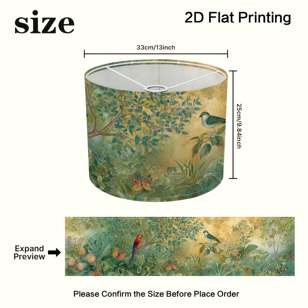 TEMU 1pc Modern Tropical Bird & Lampshade Suitable For Desktop & Floor Lamps, Cylindrical Shade With , Fits Table Lamps, Ceiling Fixtures, Minimalist